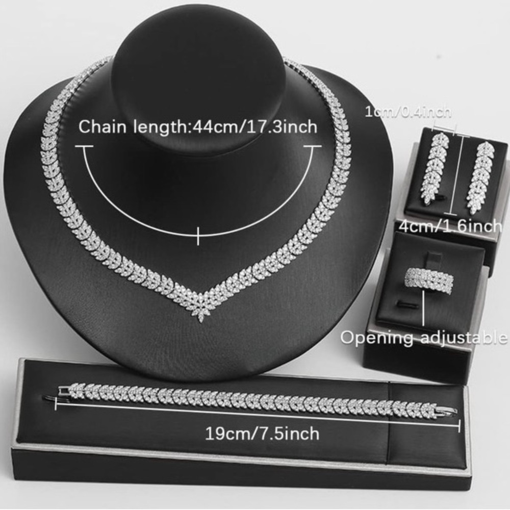 Cubic Zirconia Leaves-Shaped 4 piece set